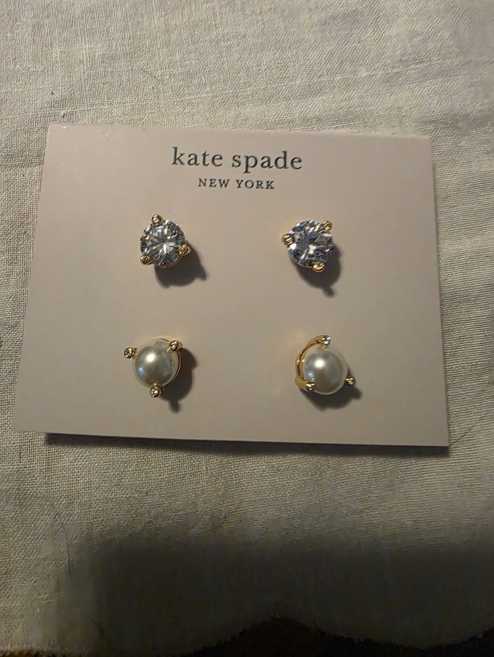Kate Spade Gold-tone Crystal and Faux Pearl Stud Earring Set